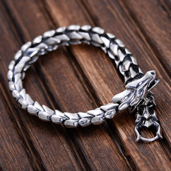 Sterling Silver Dragon Amulet Chain Bracelet
