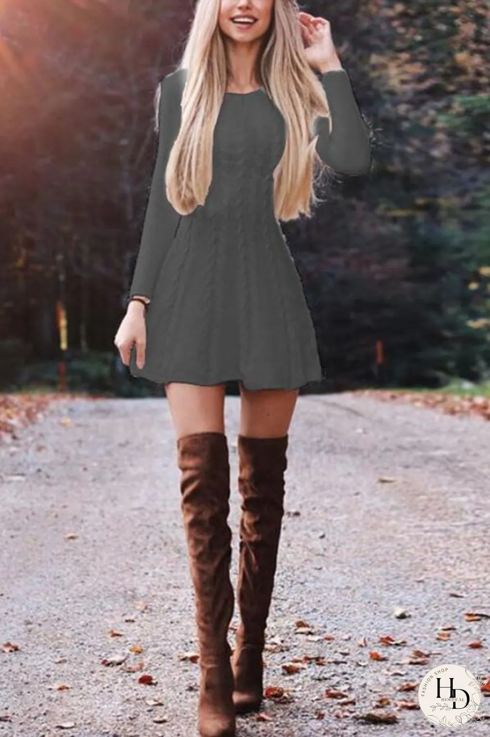 Fashion Solid Color Sweater Dress