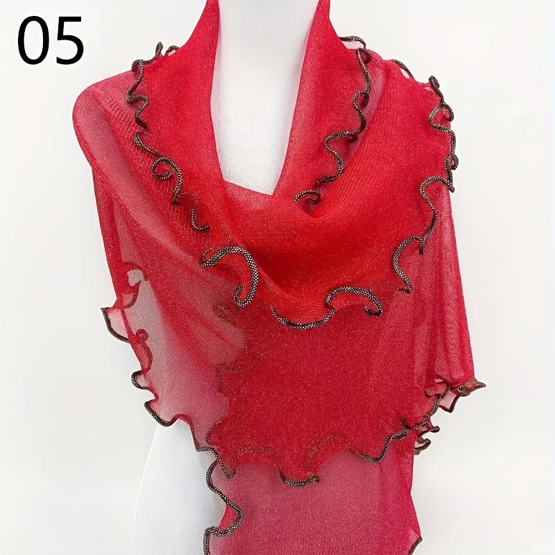 Elegant Thin Ruffle Scarf Lightweight Thin Breathable Shawl Travel Sunscreen Windproof Beach Towel