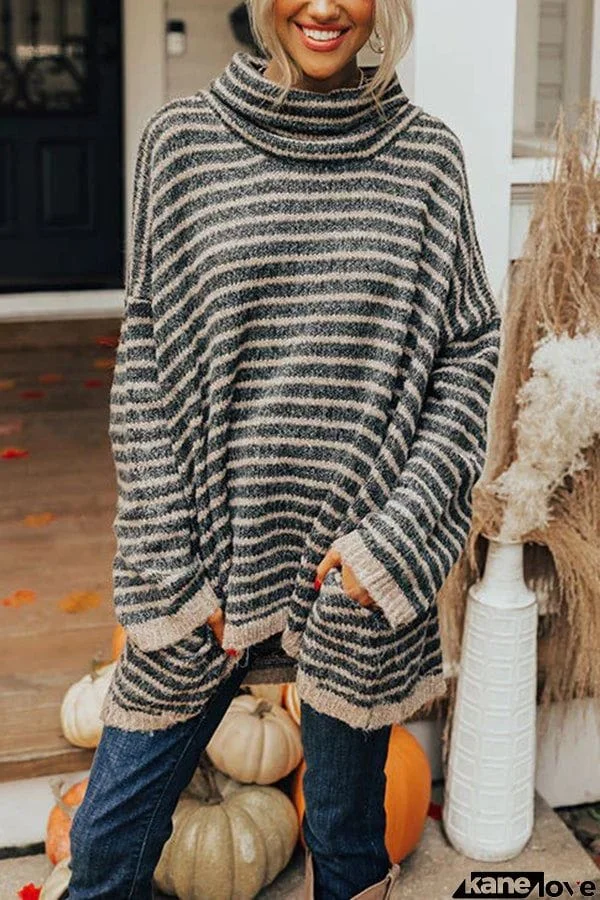 Stripe Pocketed Tunic Sweater