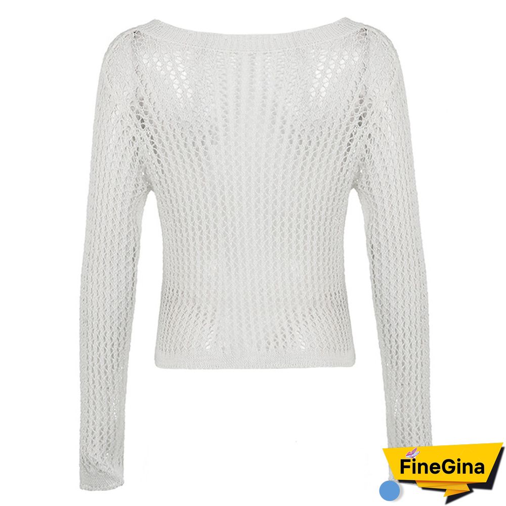 Pure Color Hollow Out Casual Crochet Top