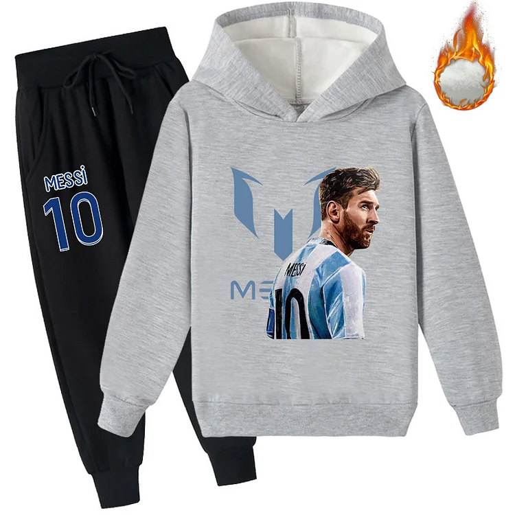 Mayoulove Messi Plus Fleece Hoodie and Pants Set for Kids - Football Fan Apparel - Cozy Winter Clothes for Boys and Girls - Perfect Christmas or Birthday Gift for Your Little Athlete-Mayoulove