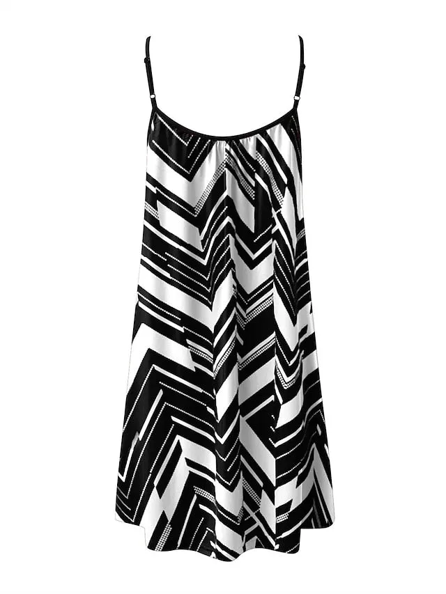 Mini Print Fashion Modern Geometric Spaghetti straps Dress Wear Womens Summer Spring