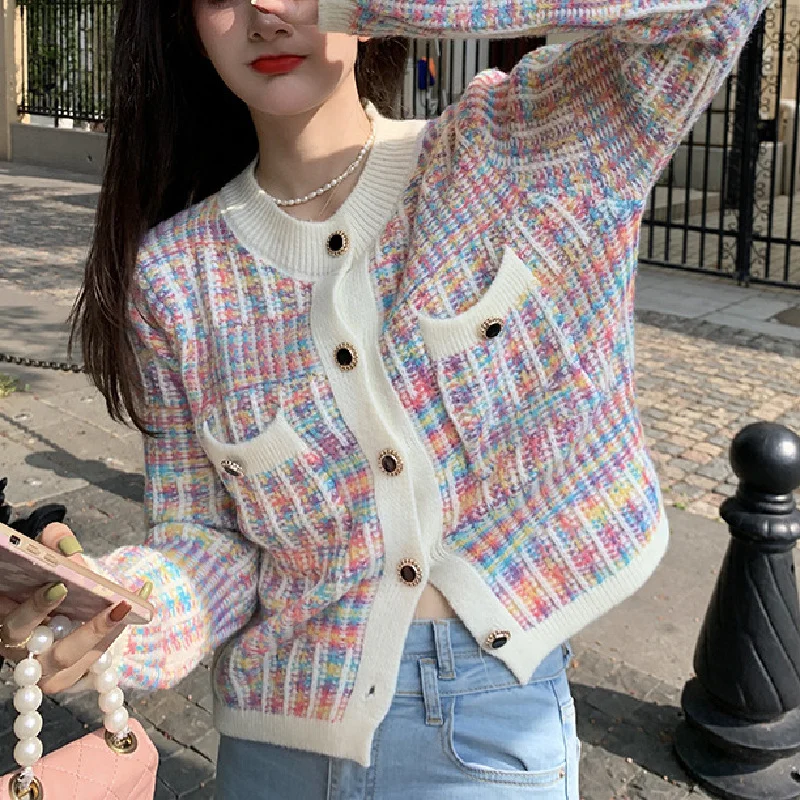 Toloer Toloer Stripe Retro Small Fragrant Wind 2024 Spring And Autumn New Coat Women's Long Sleeve Bump Color Sweater Knit Cardigan Women-Outfit Ideas