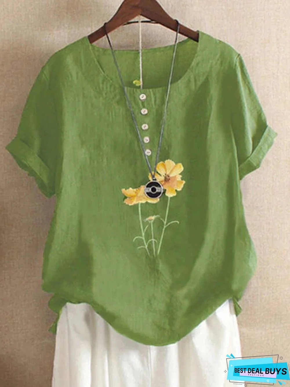 Green Cotton Casual T-shirt