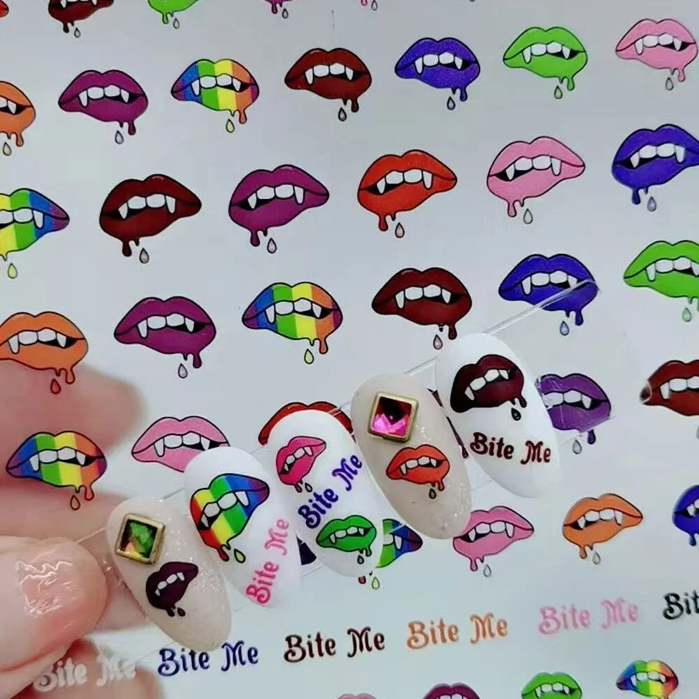 Churchf New 3D Self-Adhesive Bohemia Lovly Red Lips Image Nails Stickers for Nails Sticker Decorations Manicure Z0452-Nail Inspo