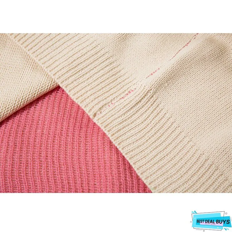 Color Contrast Dinosaur Patchwork Design Knit Pullover