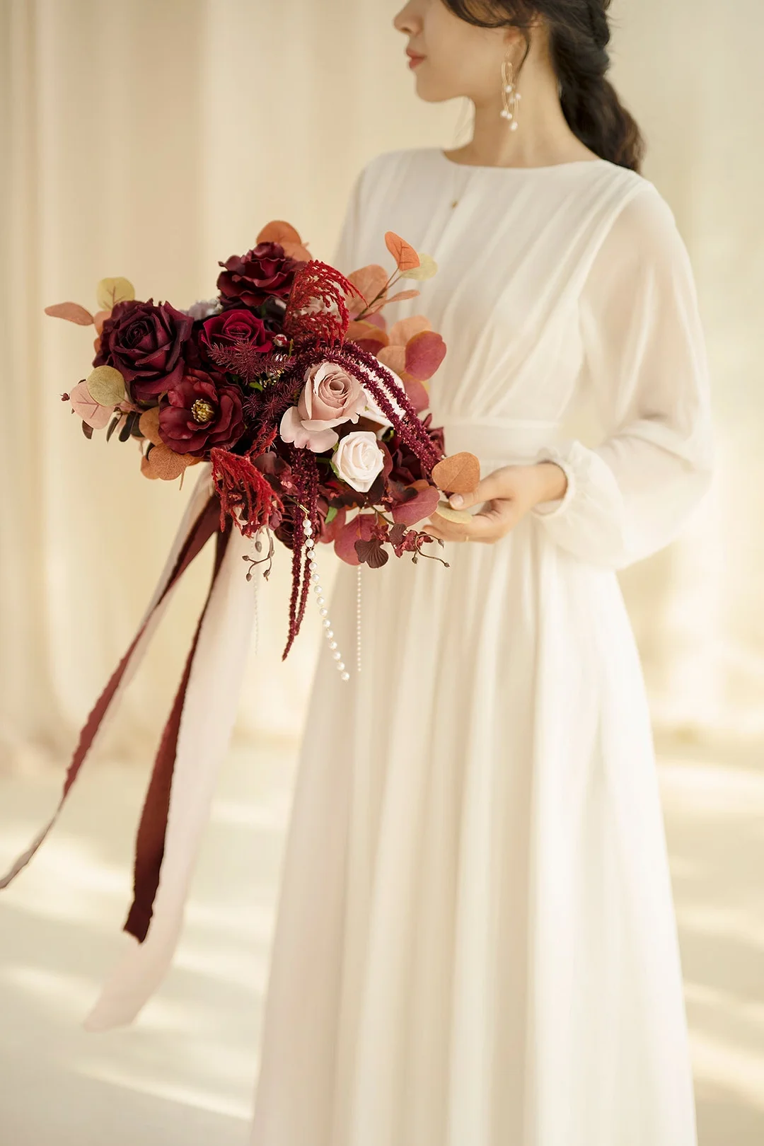 Standard Free-Form Bridal Bouquet in Burgundy & Dusty Rose