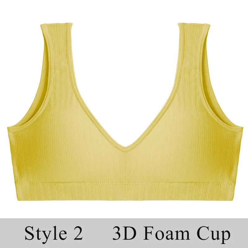 FINETOO Women Seamless Bralette Underwear Push Up U-Back Intimates Lingerie Femme Short Cropped Top Sexy V-Neck Bra Tank Tops