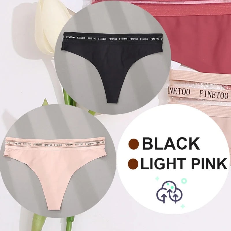 FINETOO 2PCS/Set Women Seamless G-string Panties M-XL Letter Soft Panties 7 Colors Patchwork Woman Underwear Thongs Lingerie