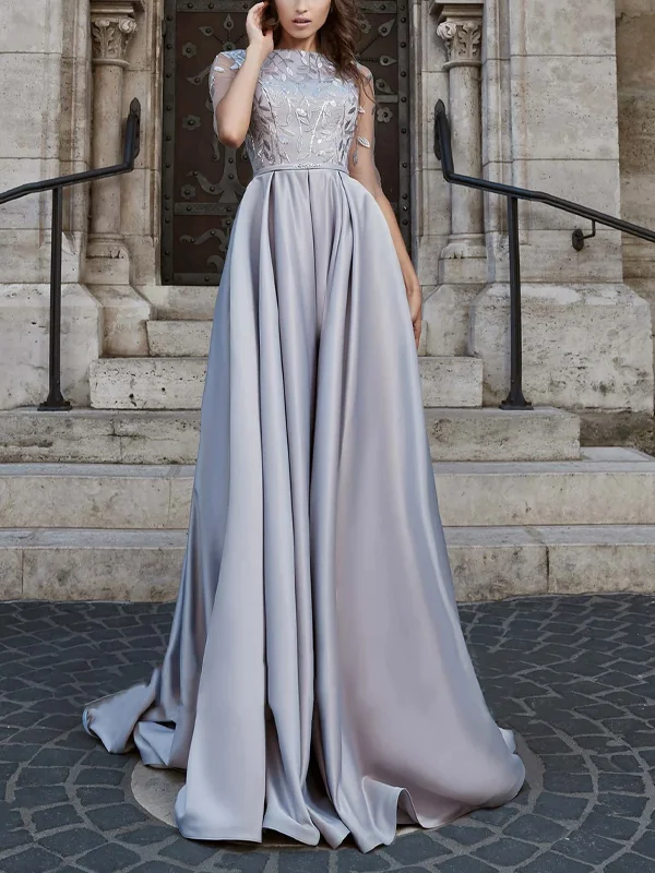 Round Neck Printed Mesh Maxi Dress