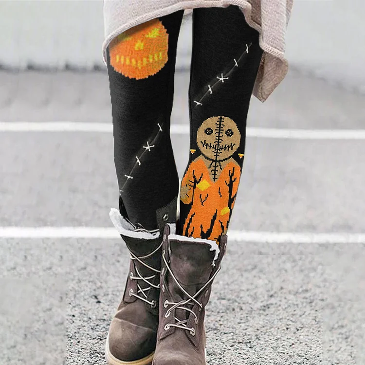 Comstylish Halloween Cartoon Pumpkin Monster Casual Leggings