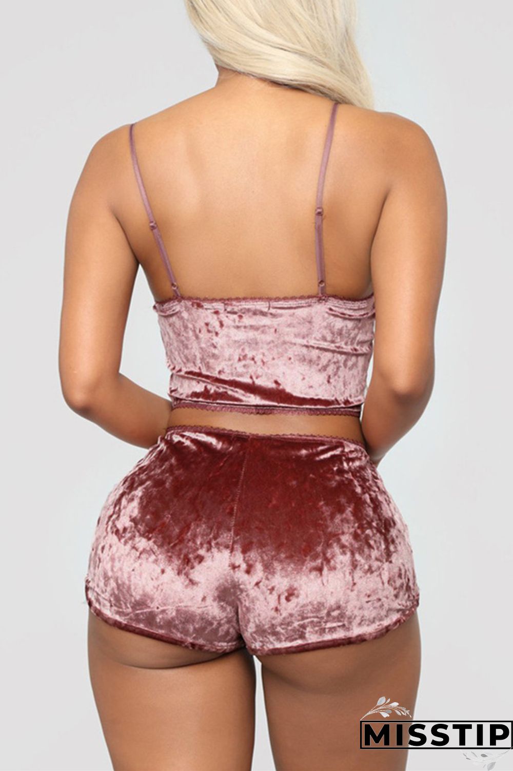 Red bean paste Sexy Solid Two Piece Suits Straight Sleeveless