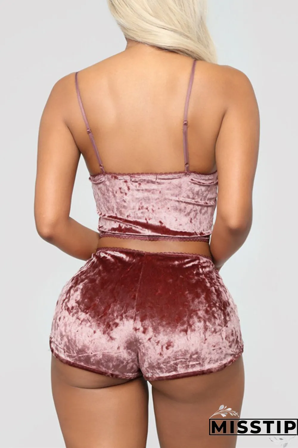 Red bean paste Sexy Solid Two Piece Suits Straight Sleeveless