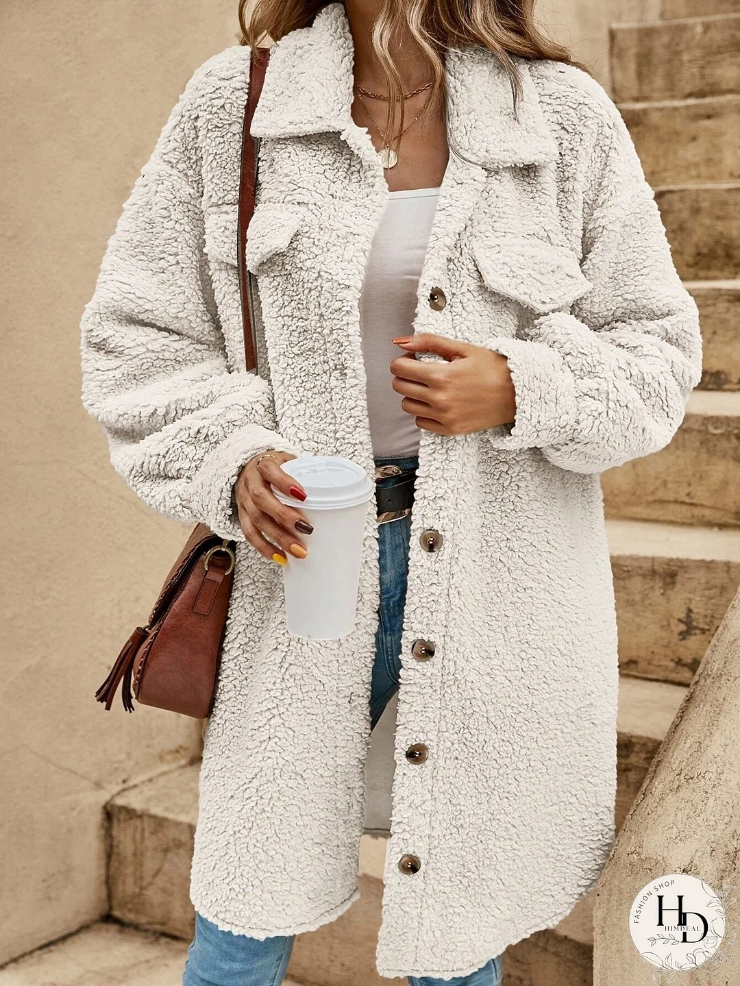 Winter Open Button Lapel Plush Jacket