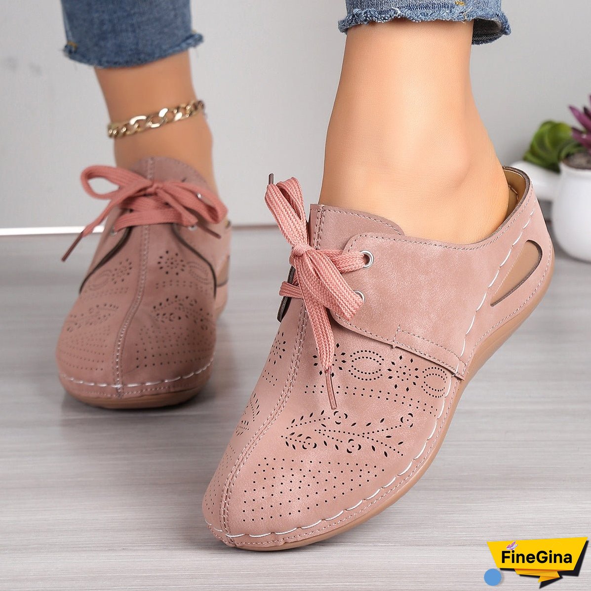 Lace-Up Round Toe Wedge Sandals