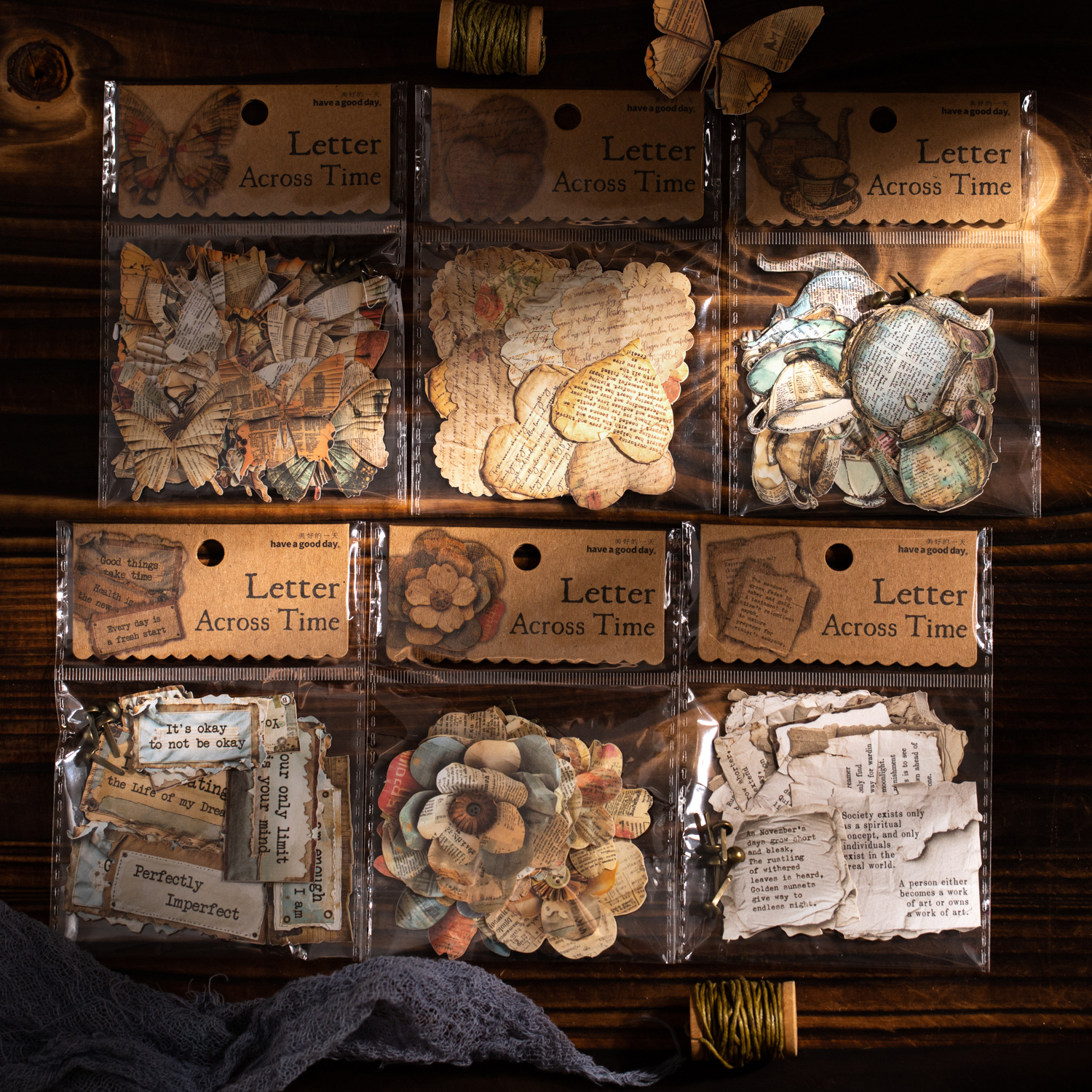 스티커 - 시간을 초월한 편지 시리즈 빈티지 영어 나비 꽃