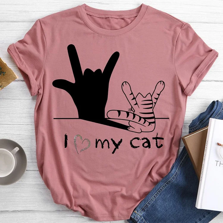 i love my cat Round Neck T-shirt-0024240