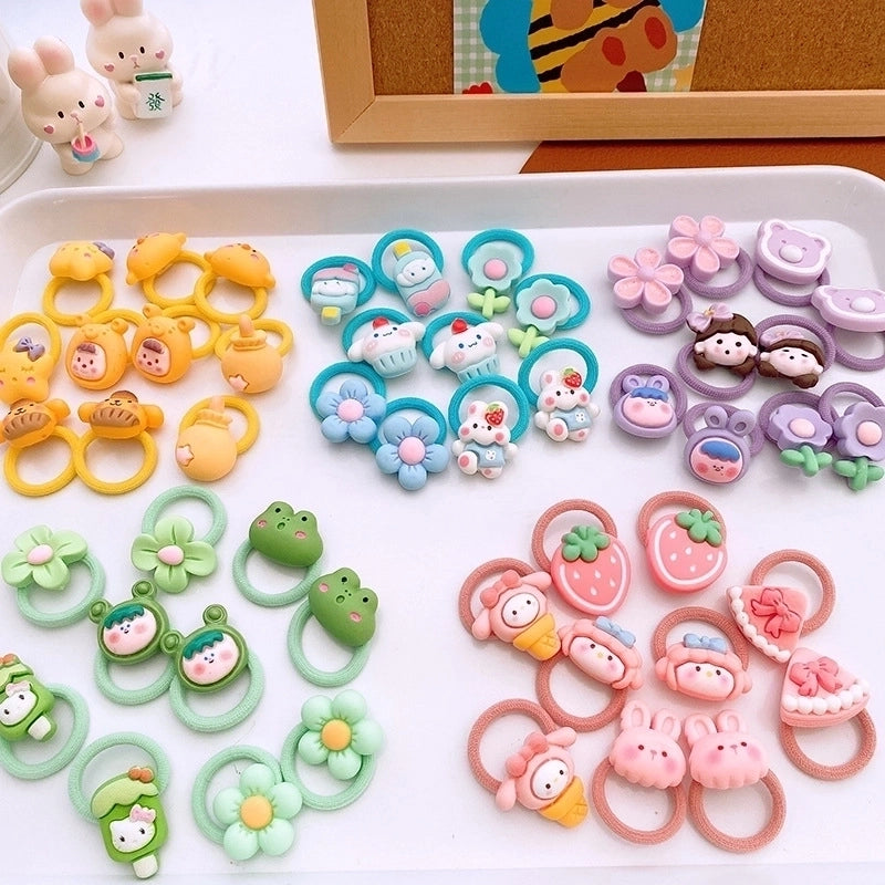 10 Colorful Cartoon Resin Children's Small Size Finger Hair Bands High Elastic Braided Hair Bands Cute Baby Hair Accessories