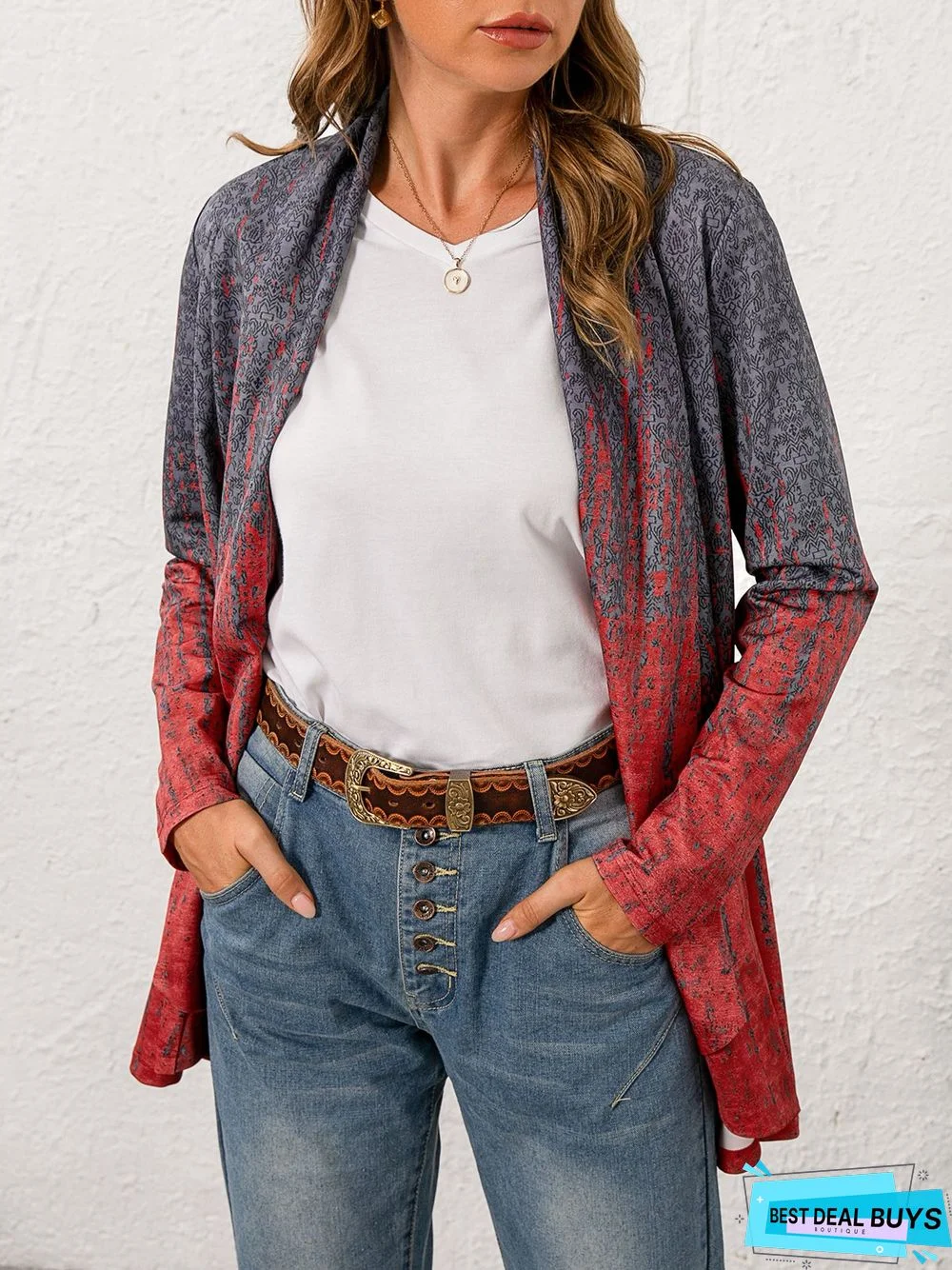 Loose Collarless Casual Cardigan