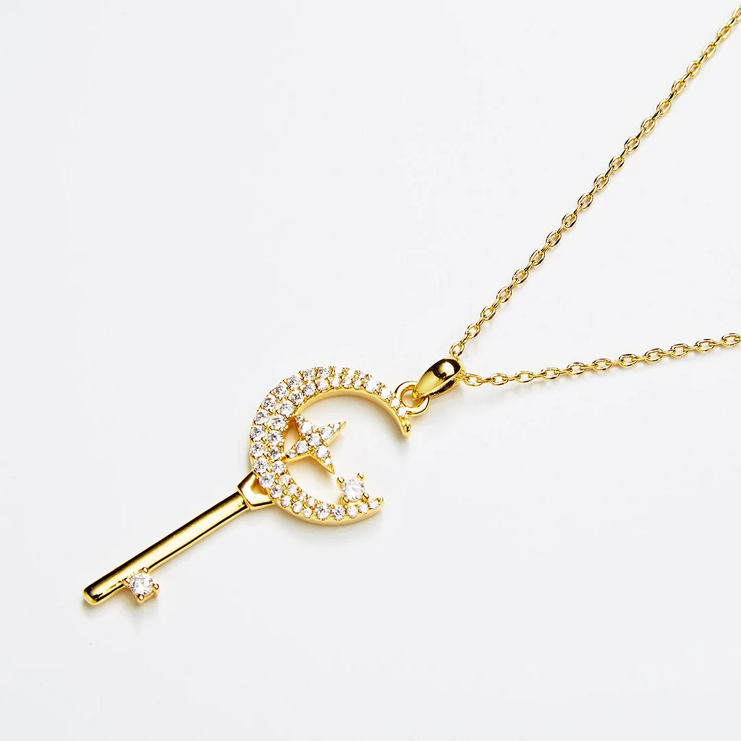 "You are My Universe" Dream moon Key 14K Gold Pendant Necklace