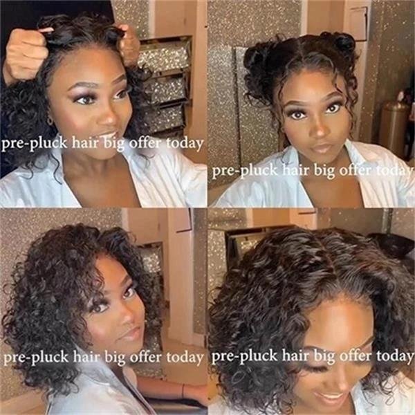 Glueless Wig With Elastic Belt| 🔥HOT Brazilian Hair Water Wave Lace Wigs Short  Black Bob Lady Wigs US Mall Lifes