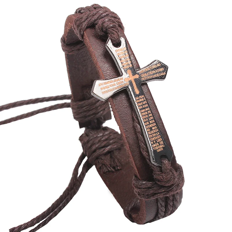 Bible Verse Cross Cowhide Men's Bracelet Jewelry