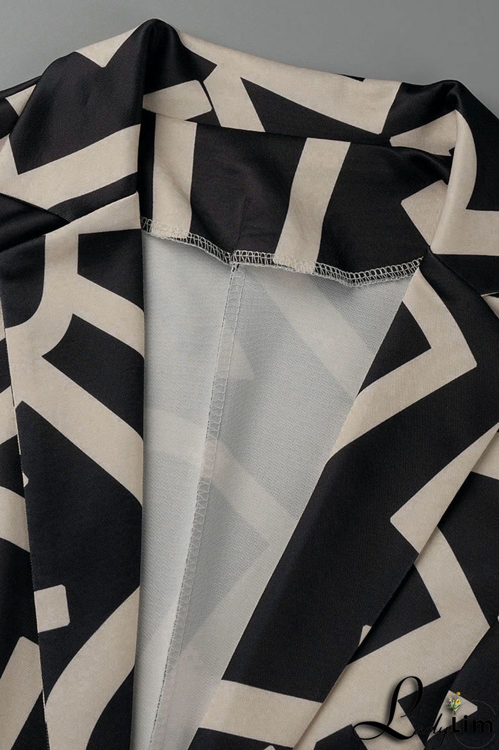 Camel Casual Print Patchwork Buttons Turn-back Collar Long Sleeve Two Pieces