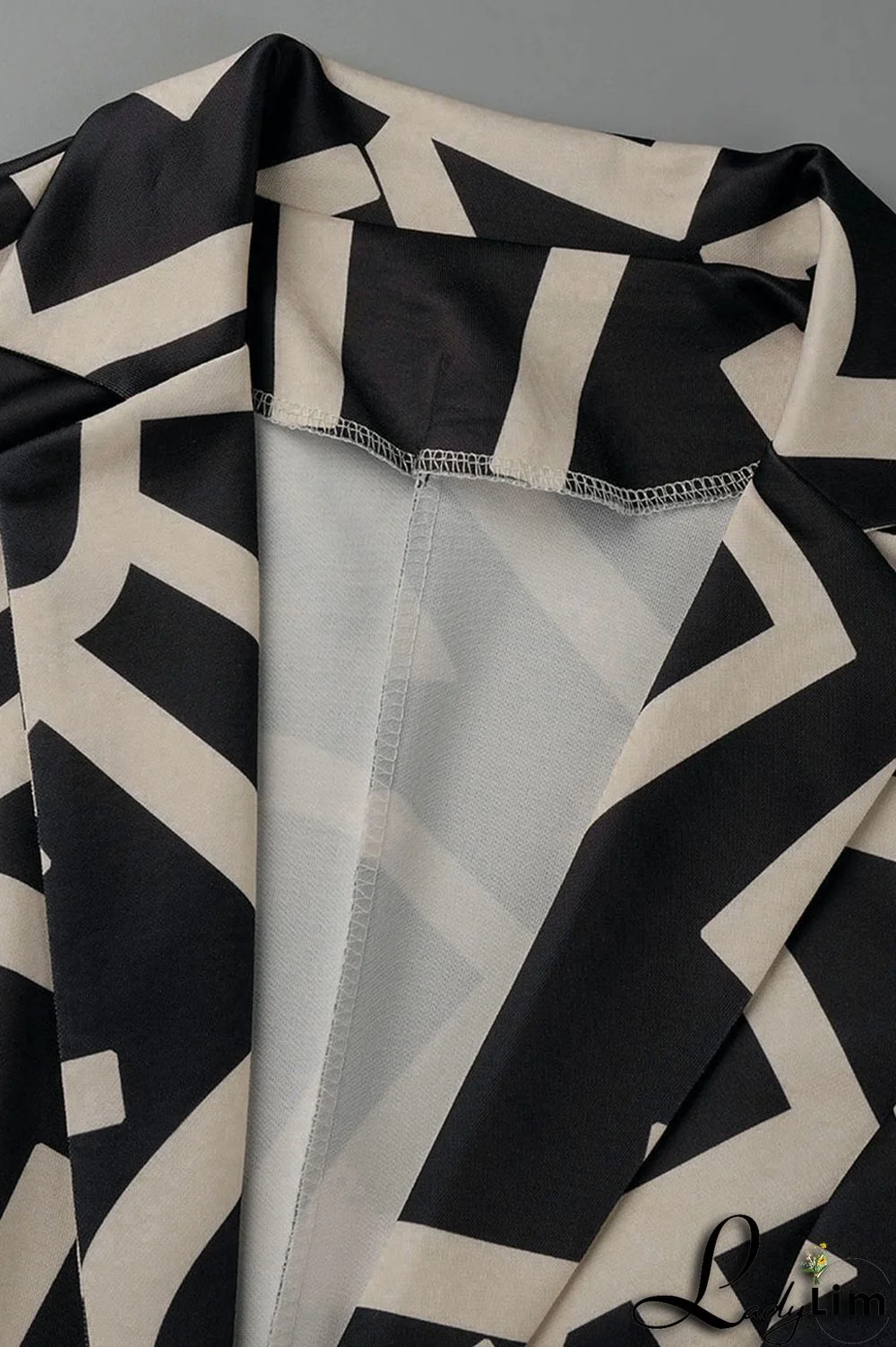 Camel Casual Print Patchwork Buttons Turn-back Collar Long Sleeve Two Pieces