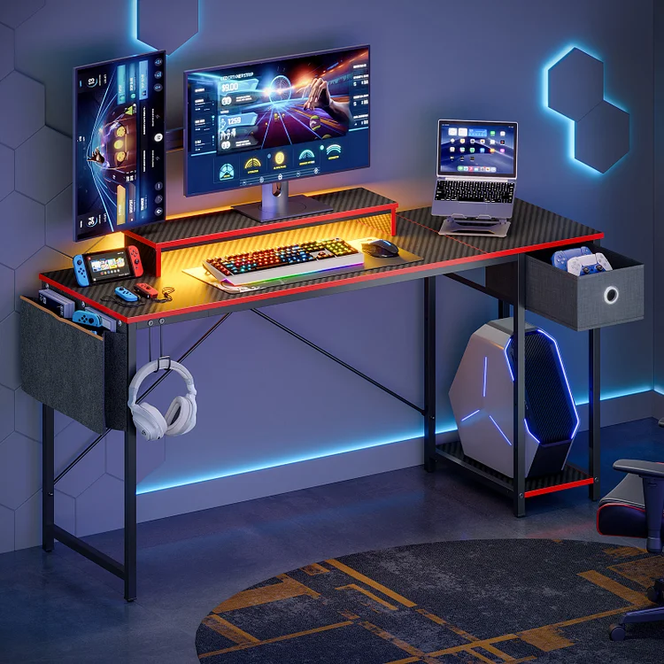 Bestier 61.6 inch Gaming Desk with LED Lights & Monitor Stand