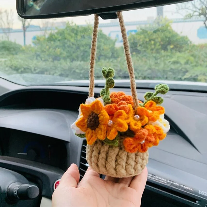 Mewaii® Handmade Crochet  Flower potted Plants Home and Car Decoration For Gift