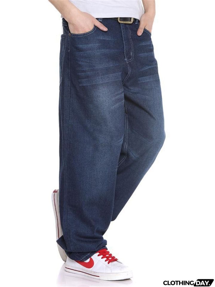 Loose-Fit Faded Effect Classic Pocket Wide-Leg Full-Length Jeans