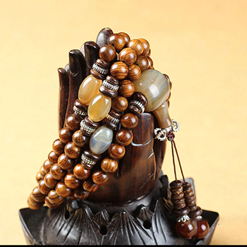 Tibetan 108 Mala Beads Rosewood Sardonyx Red Agate Calm Protection Bracelet