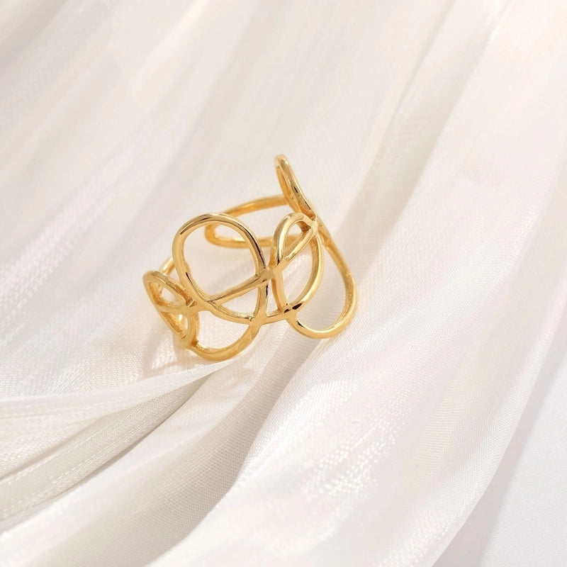 Basic Minimalist Classic Style Irregular Pentagram Lines 304 Stainless Steel Plating Open Rings