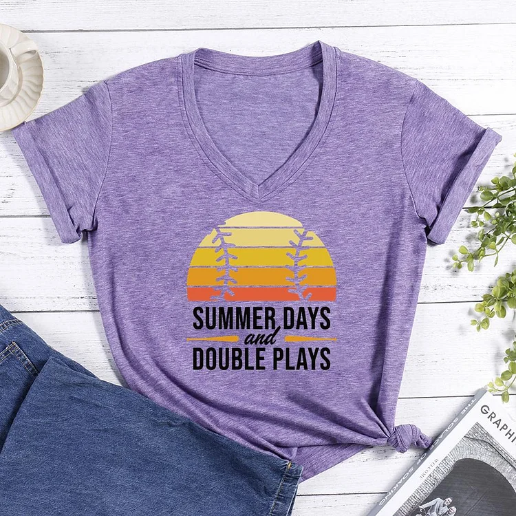 Summer Days and Double Plays Baseball V-neck T Shirt