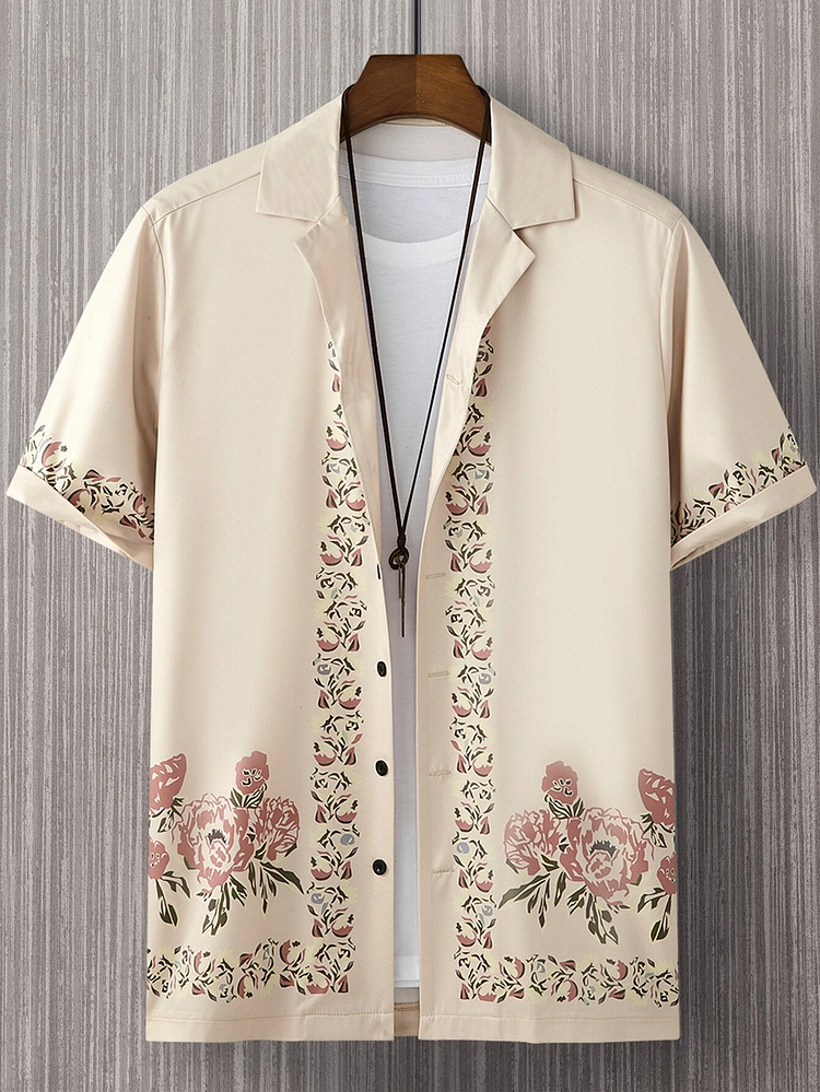 Men's Boho Flower Ethnic Totem Art Print Short Sleeve Shirt