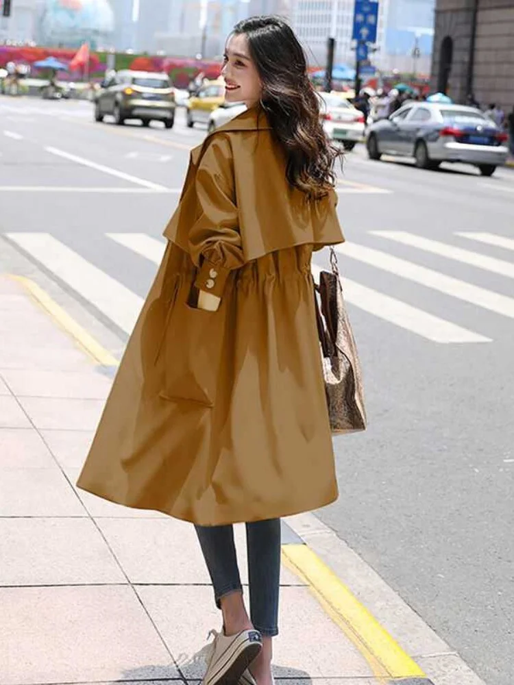 Jangj Spring Autumn Women Casual Long Long Sleeves Trench Coat Women's Fashion Windbreaker Chic Office Coat Ladies Outerwear