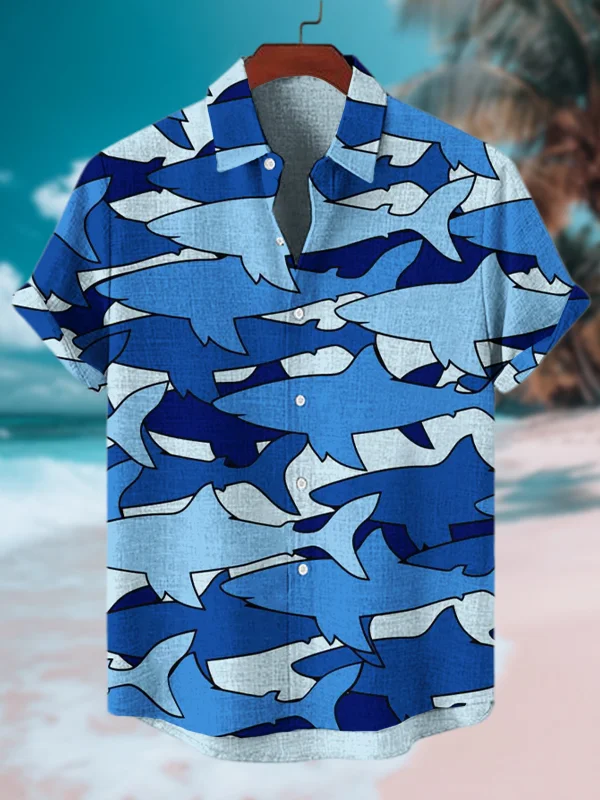 Men's Shark Camouflage Print Short Sleeve Shirt