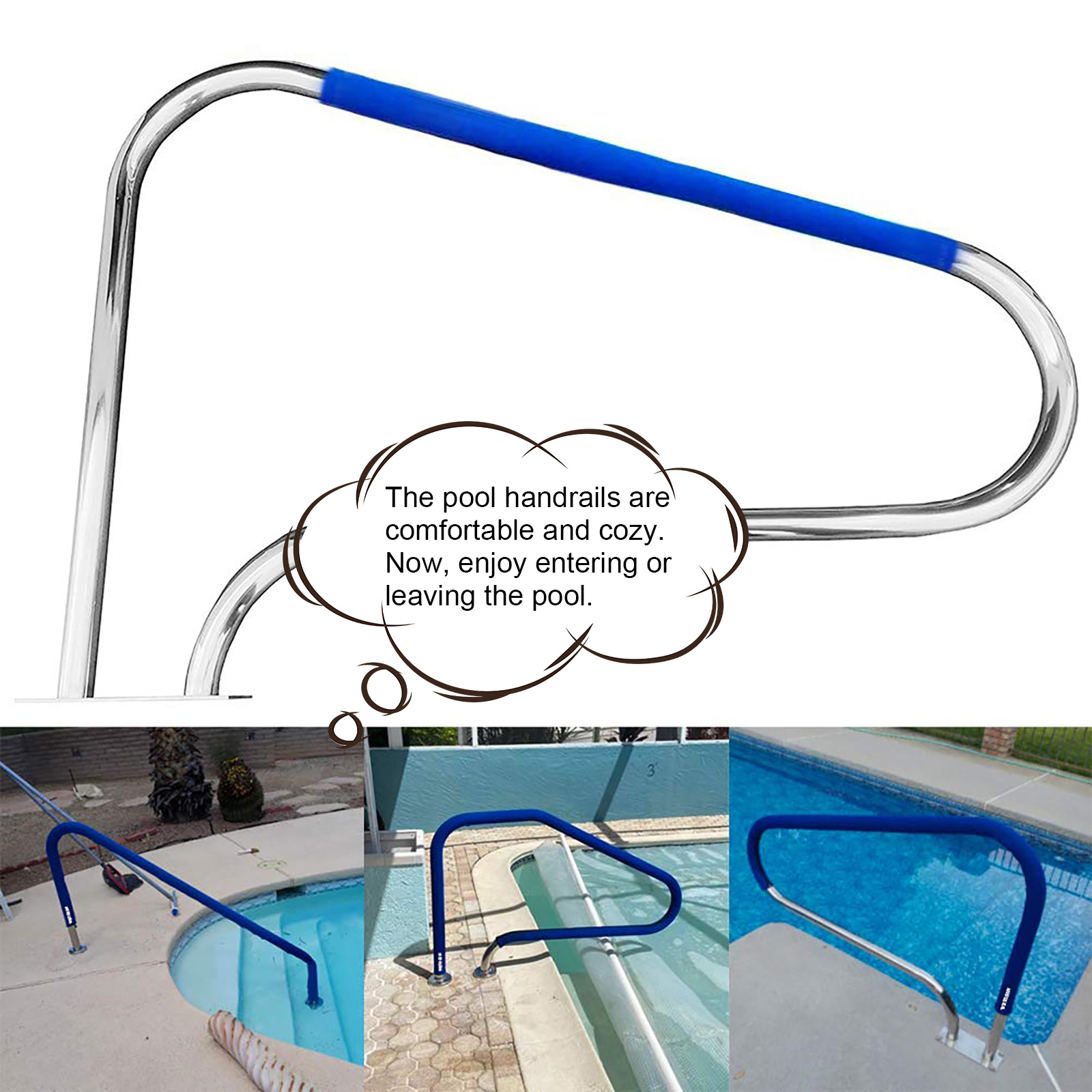 Swimming Pool Handrail Cover Safety Ladder Soft Blue Grip Protector (8ft) от Cesdeals WW