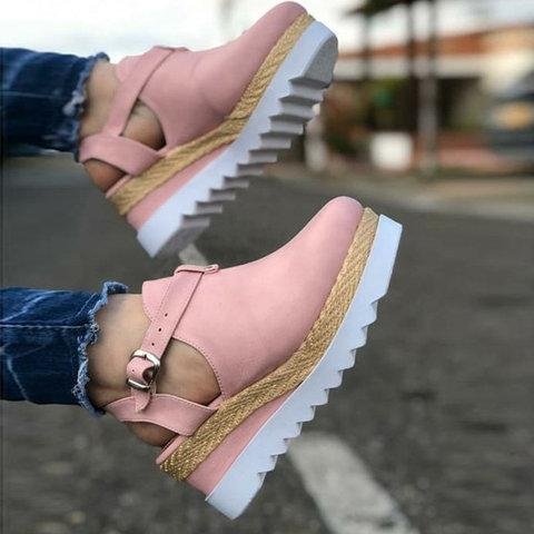 Women's Summer Buckle Round Toe Wedges Sandals