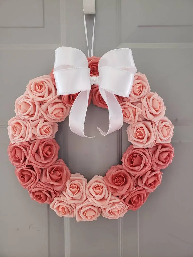 Coral rose wreath for the front door. Summer and spring wreath. Birthday gift. Coral wedding. Beachy wreath.