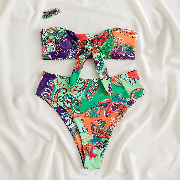 Bandeau	Floral Printed Bikini Swimsuit