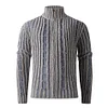 Men's Striped Cable Knit Turtleneck Sweater Zipper Cardigan by Inlyline
