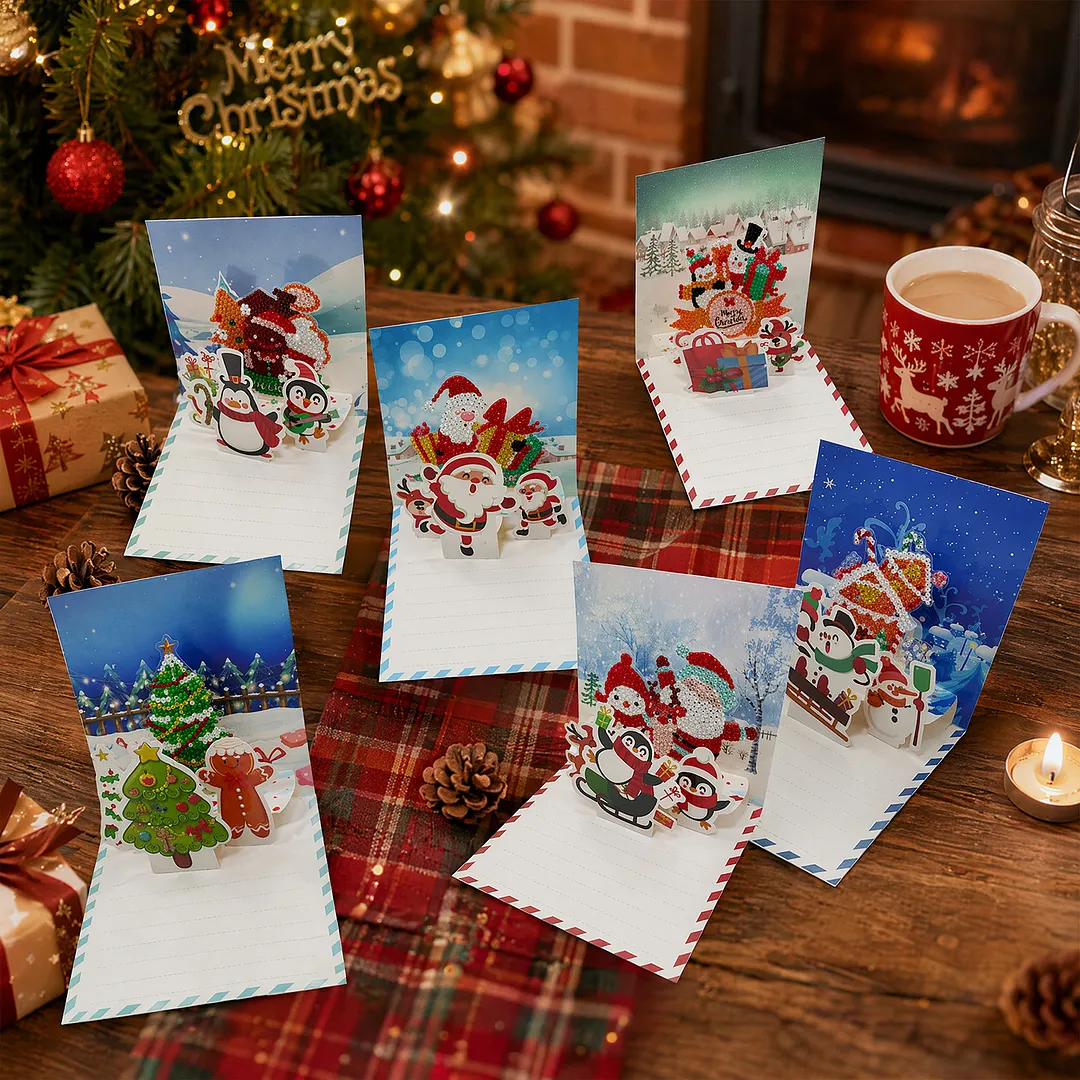6pcs Christmas DIY Diamond Painting Greeting Card Kits with Envelopes Diamond Art Greeting Cards Diamond Art Cards Kits for Adults DIY Crafts Family Friend Gifts