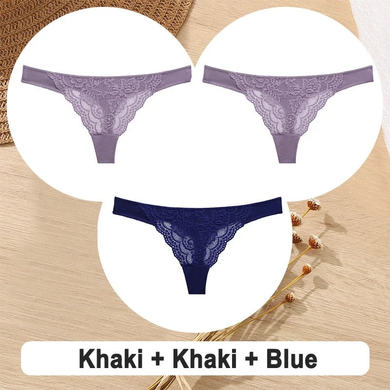 3PCS/Set Cotton G-String Women Panties Lace Underwear Female Lingerie Intimates Underpants Sexy Thong Panties for Girls Pantys