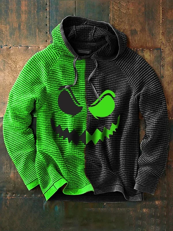  Men's Winter Halloween Contrast Hooded Drawstring Sweatshirt