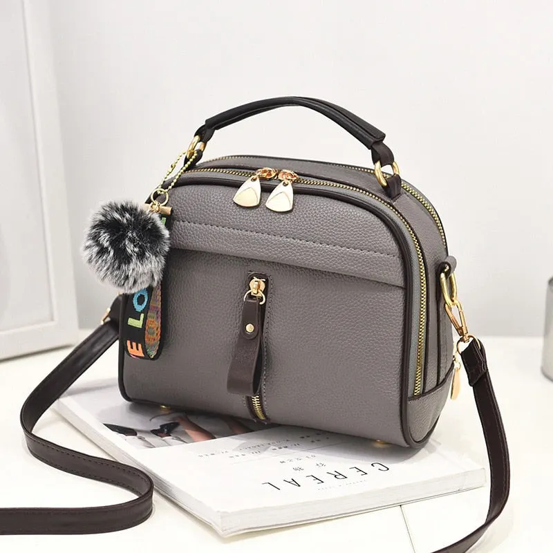 PU Leather Handbag For Women Girl Fashion Tassel Messenger Bags With Ball Bolsa Female Shoulder Bags Ladies Party Crossby Bag