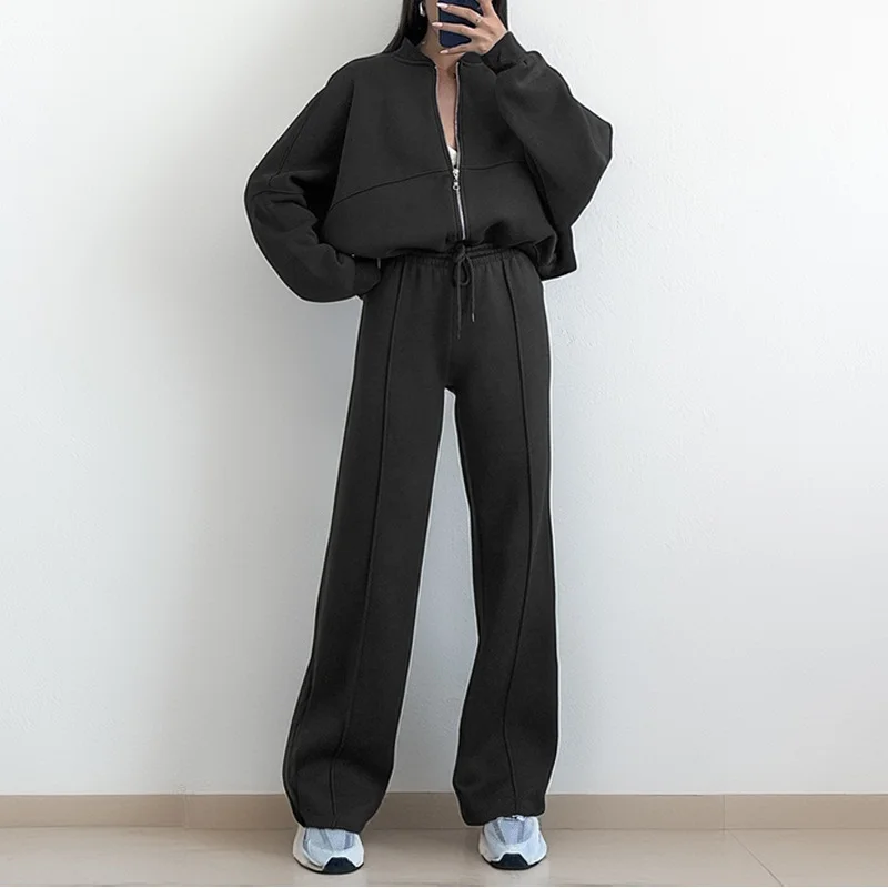 Brownm Brownm Women's Wear 2024 Autumn And Winter Suit New Fashion Solid Color Casual Loose Street Sports Hoodie Suit For Women
