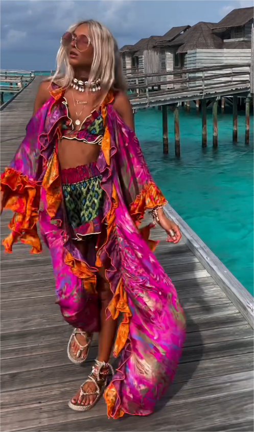 Bohemian Vacation Printed Kimono ba08