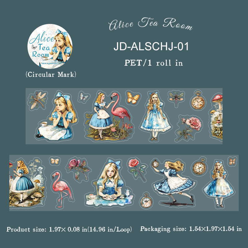 PET Tape - 50mm*200cm Alice Tea Room Series Vintage Character Fairy Tale 